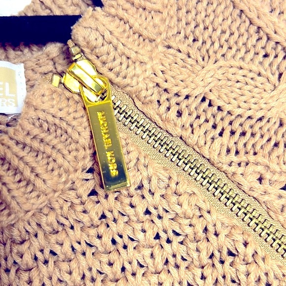 #22 MICHEAL l Micheal Kors Tan Gold Zipper Detail Crew Neck Sweater XS - Picture 5 of 7